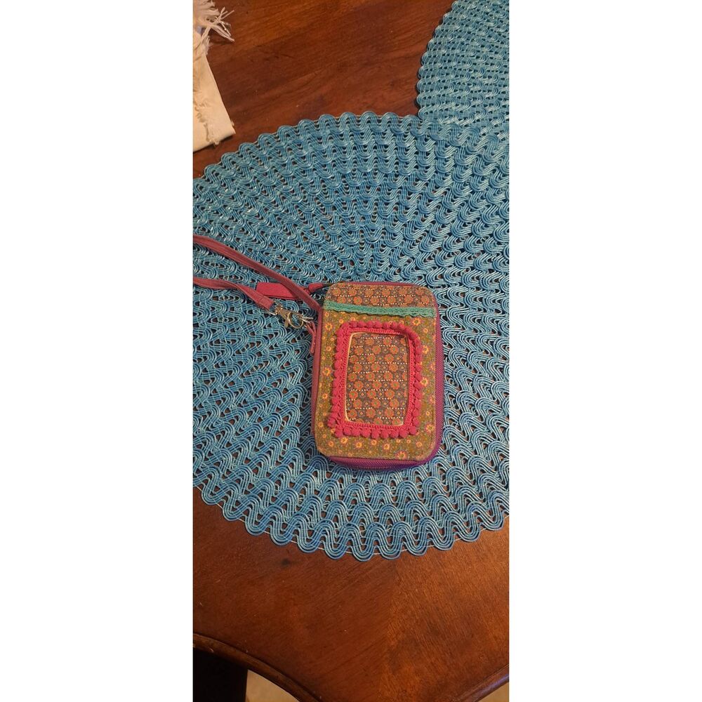 Fossil Key-Per Wristlet Boho Embroidered Floral Horseshoe Lucky Wallet Y2K